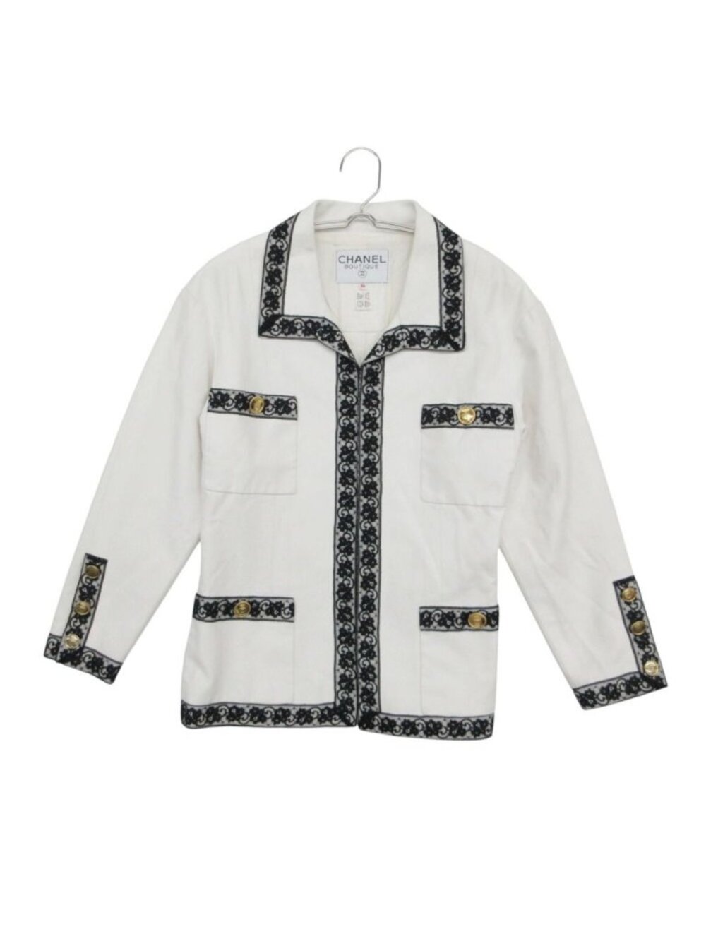 Chanel Tailored Jacket Lace Trim Trimming Gold Button Vintage White